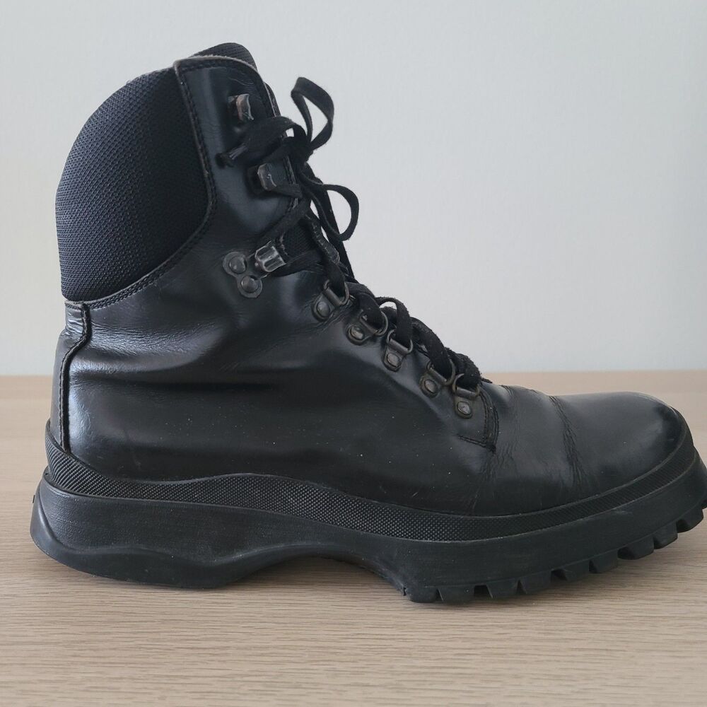 Prada Black Leather Combat Boots Size 10.5 Fair Condition Needs Repair
